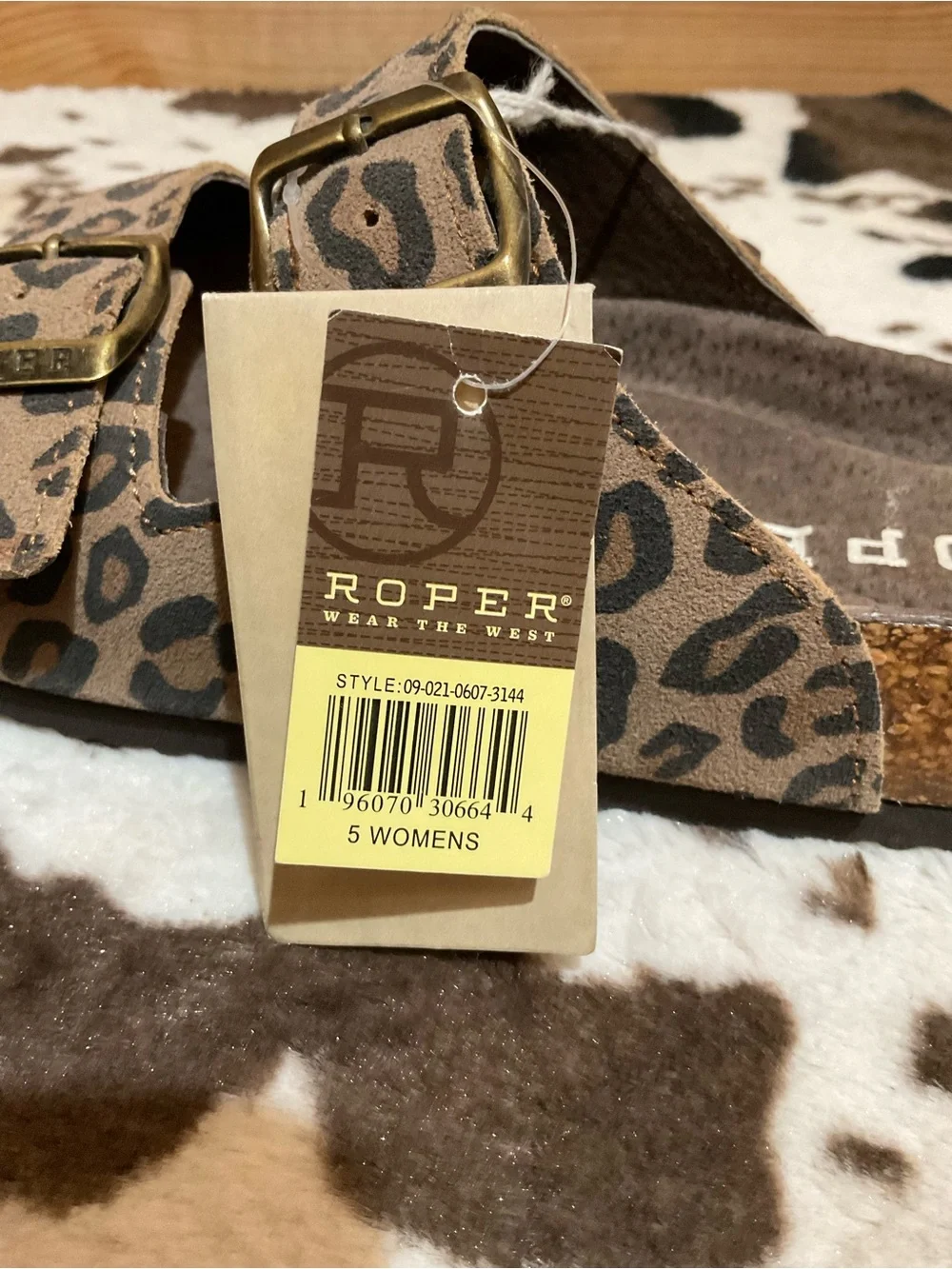Roper Leopard Print Double-Buckle Slide Sandal - Brown